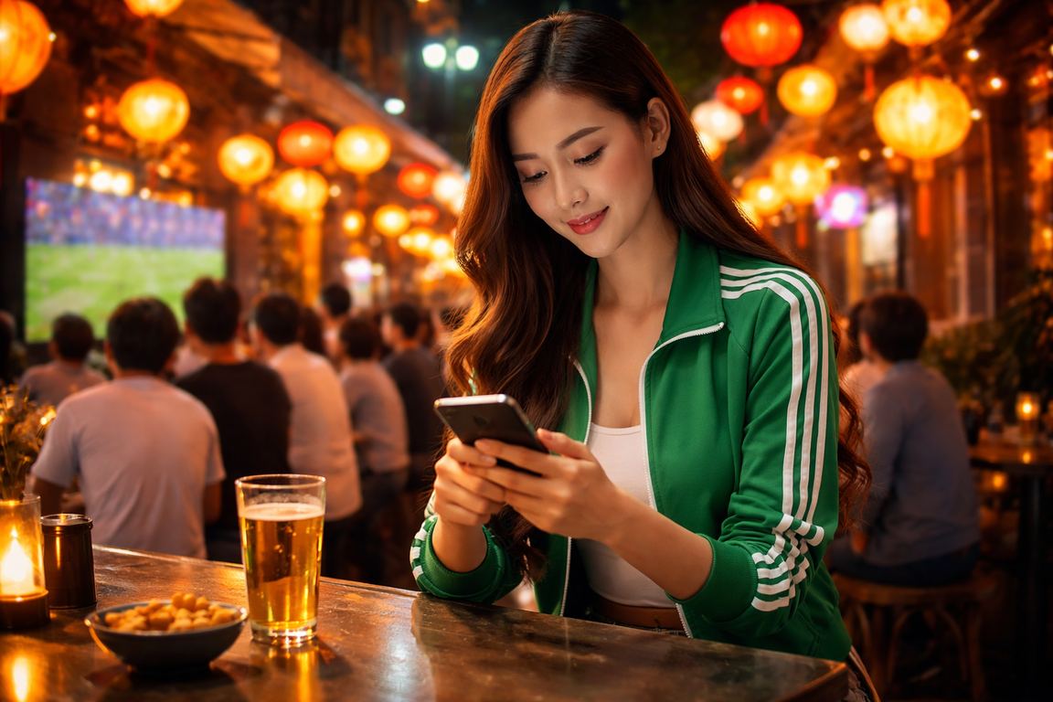 Người hâm mộ bóng đá xem kèo cá cược tại Hà Nội trong đêm lồng đèn
