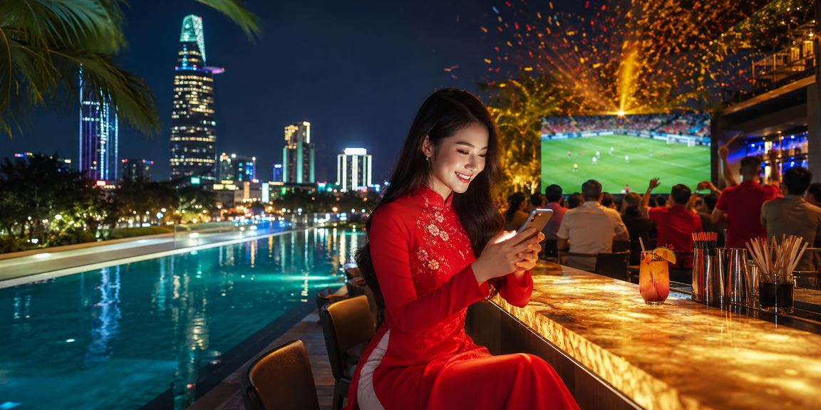 Người hâm mộ bóng đá theo dõi kèo cược tại TP. Hồ Chí Minh trong trang phục áo dài