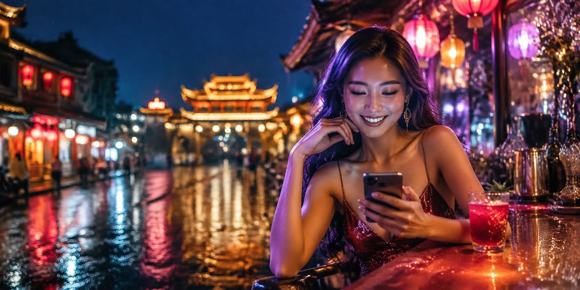 Người dùng tại Huế chơi casino trực tuyến trên điện thoại dưới ánh đèn neon