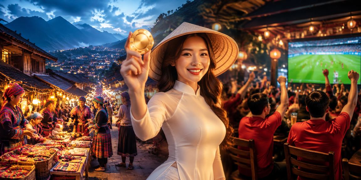 Người dùng trải nghiệm cá cược tại Sapa với phong cảnh núi non và nón lá truyền thống